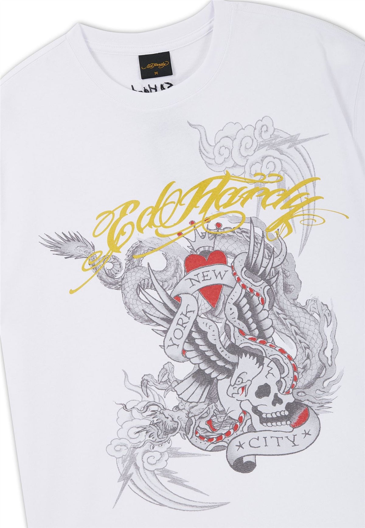 Ed Hardy Storming New York Graphic Relaxed Men's White T-Shirts