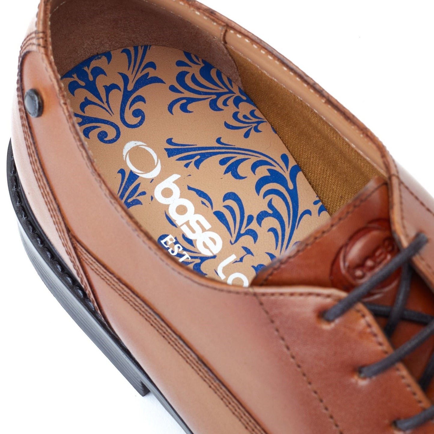 Base London Men's Magnus Toe-Cap Derby in Burnt Tan