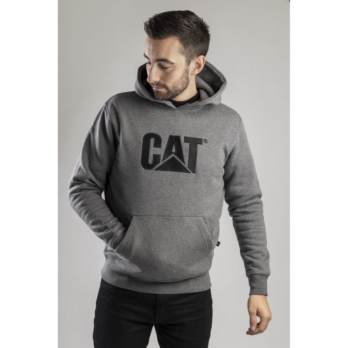Caterpillar Men's Trademark Hooded Sweatshirt in Heather Grey