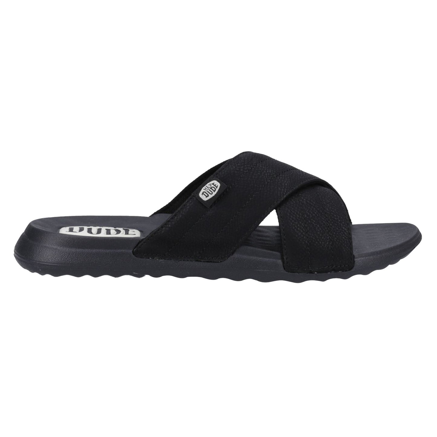 HEYDUDE Women's Christi Slide Distressed Sandal in Black