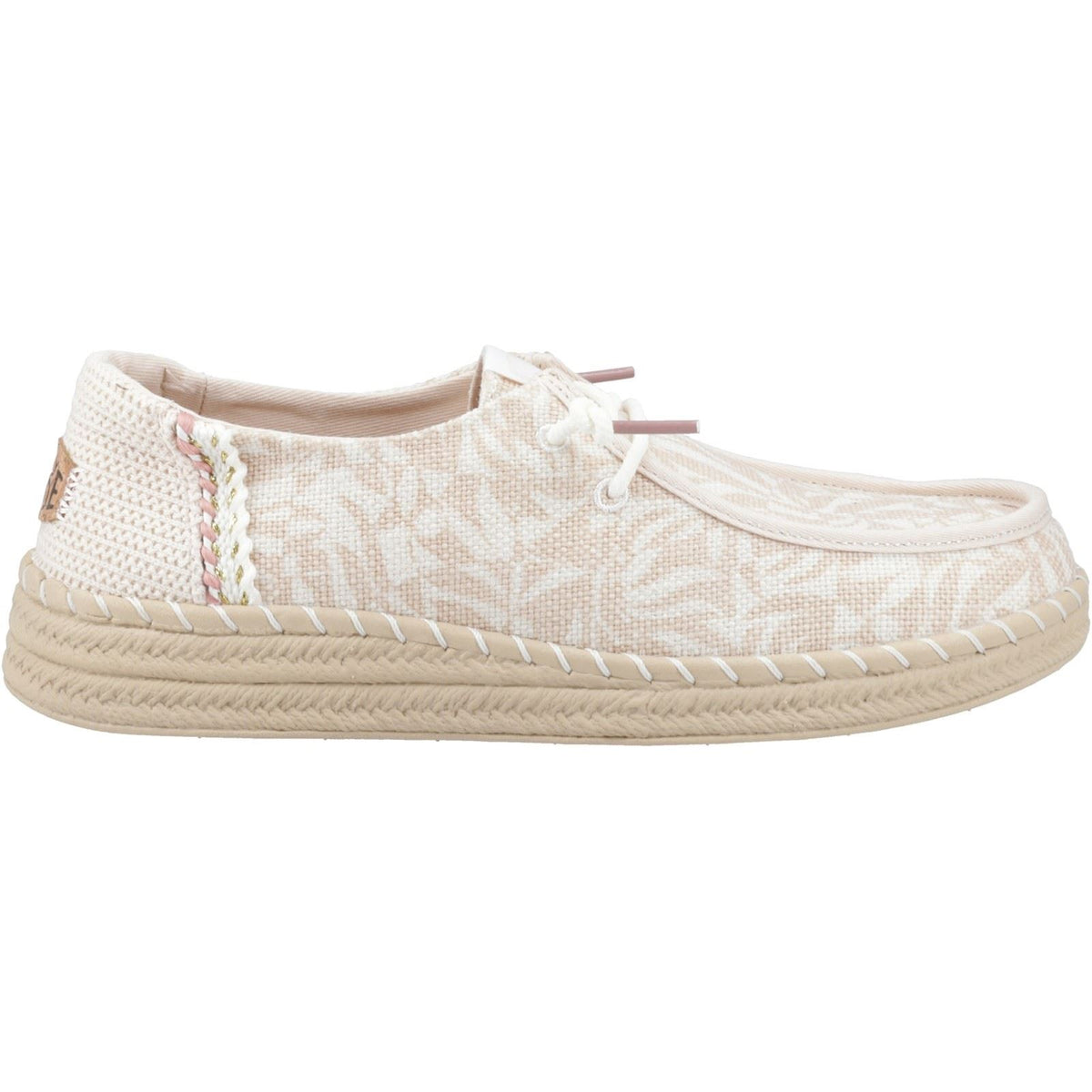HEYDUDE Wendy Espadrille Retro Palm Cotton Blend Women's Pale Pink/White Shoes