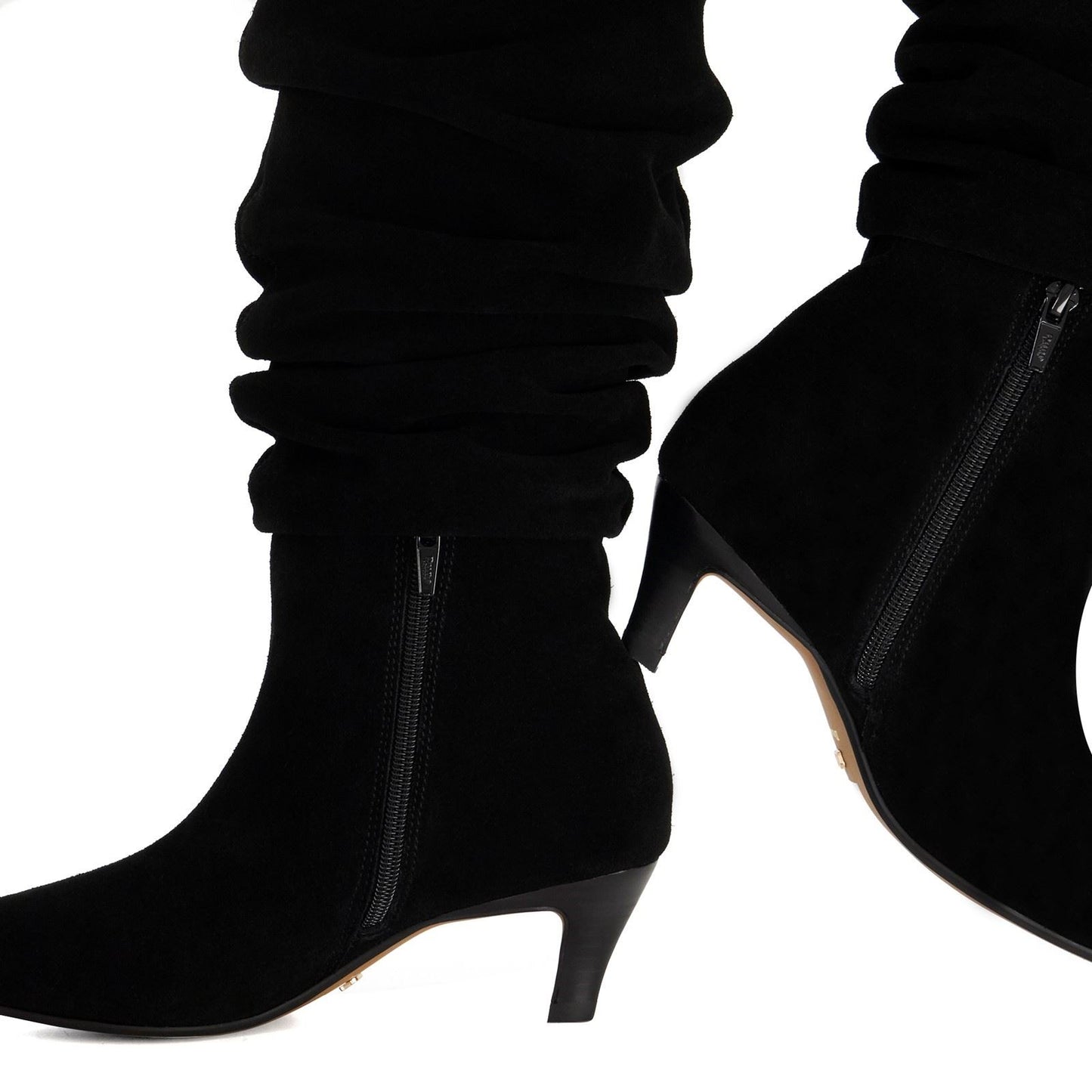 Dune Saunders Leather Women's Black Heeled Knee High Boots