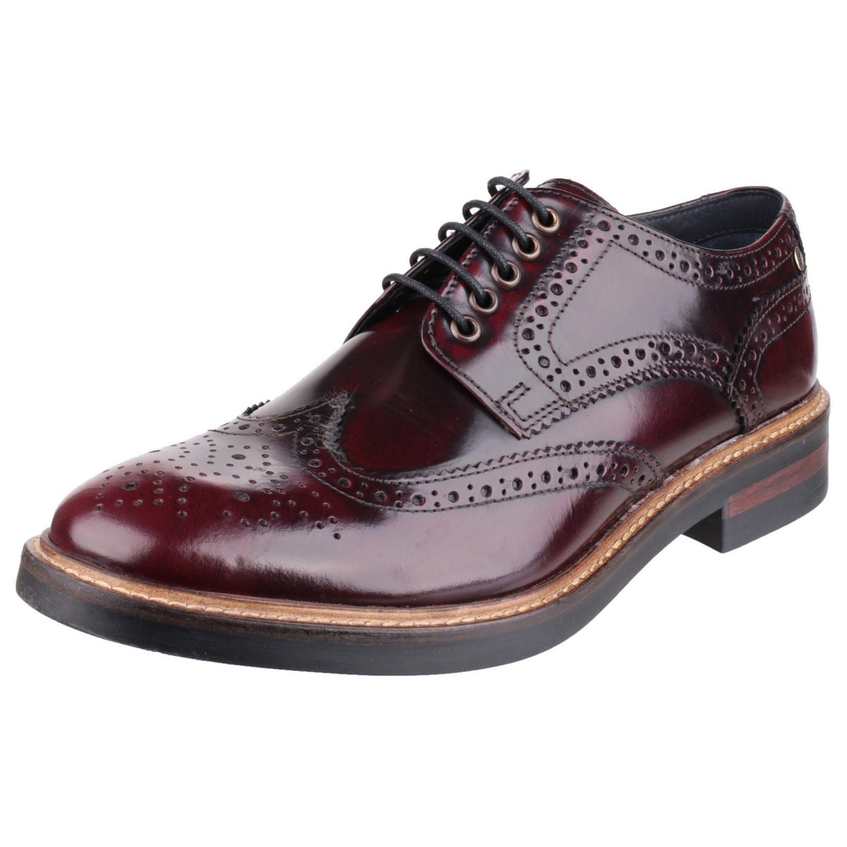 Base London Men's Woburn Hi-Shine Brogue Shoe in Bordo