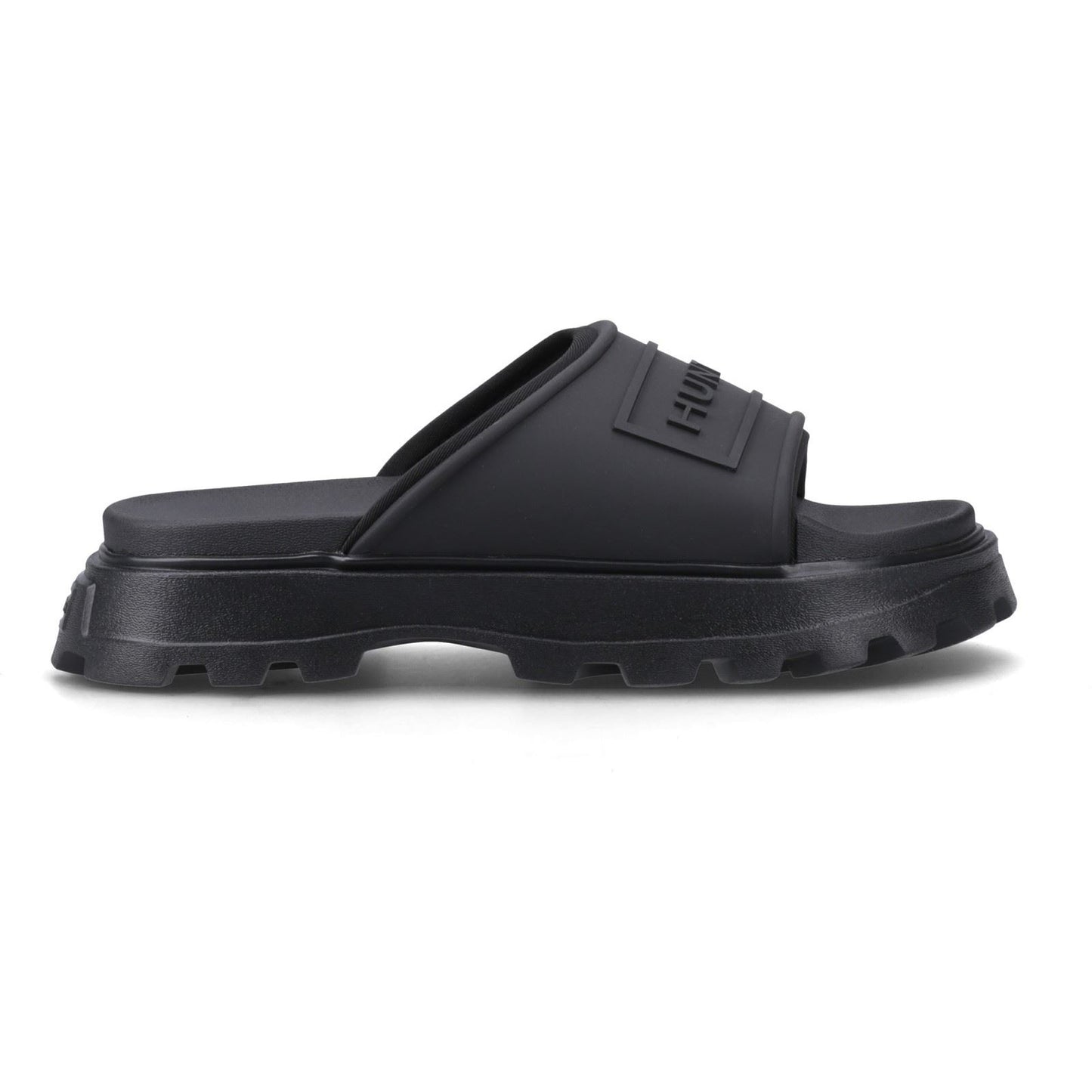 Hunter Moulded Stacked Slider Polyester Women's Black Slides