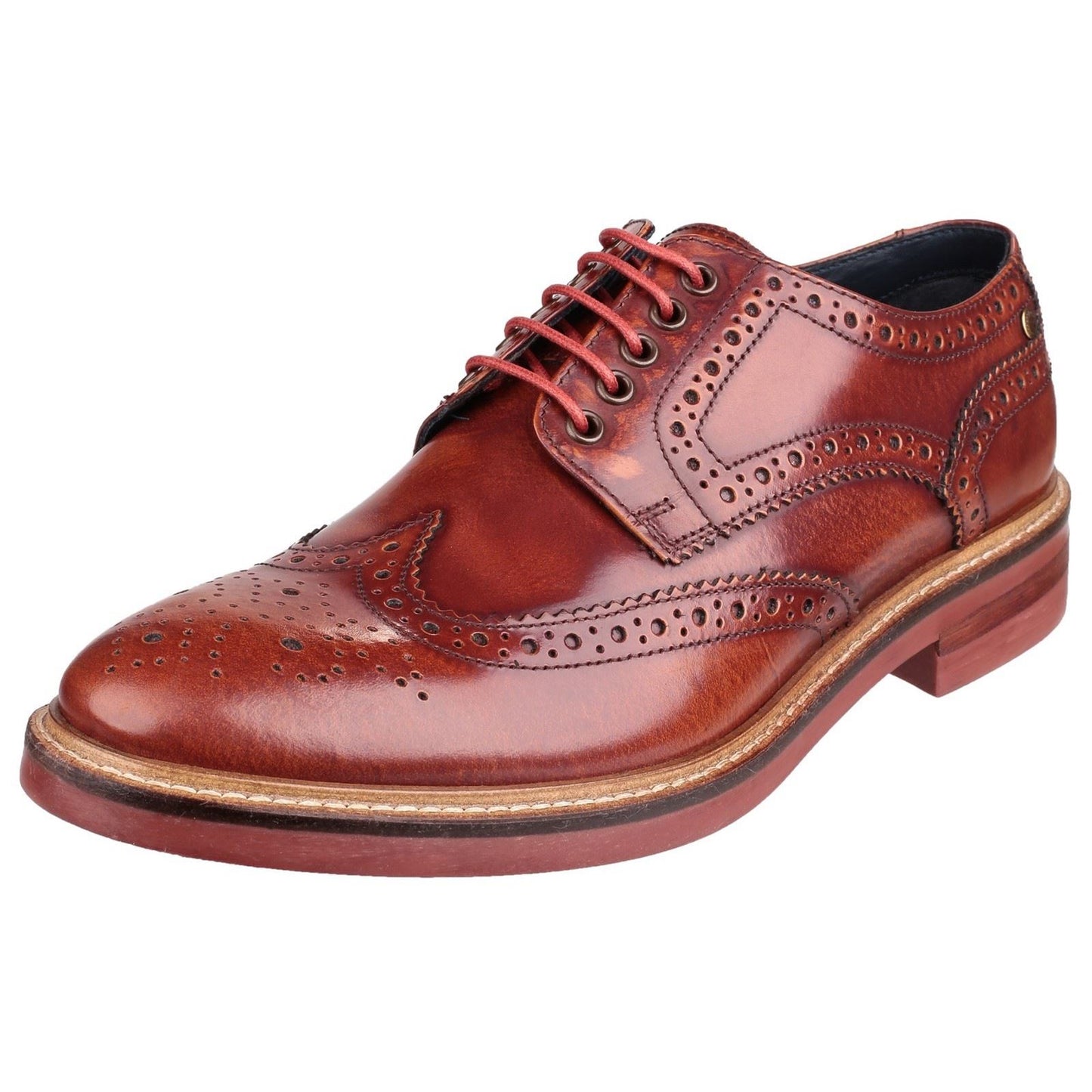 Base London Men's Woburn Hi-Shine Brogue Shoe in Tan