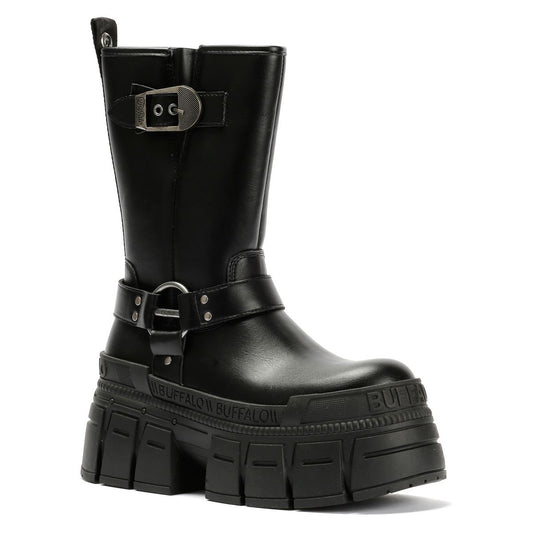 Buffalo Gospher Biker Mid Vegan Women's Black Boots
