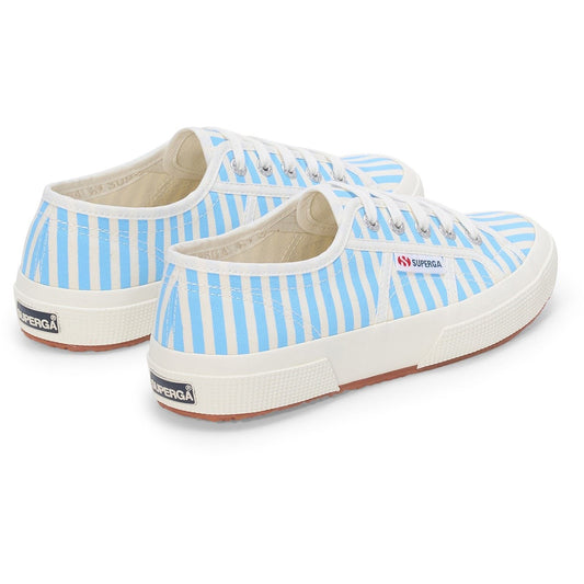 Superga 2750 Stripes Print Cotton Women's Off White/Azure Trainers