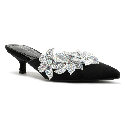 French Connection Victoria Velvet Kitten Heel Women's Black Mules