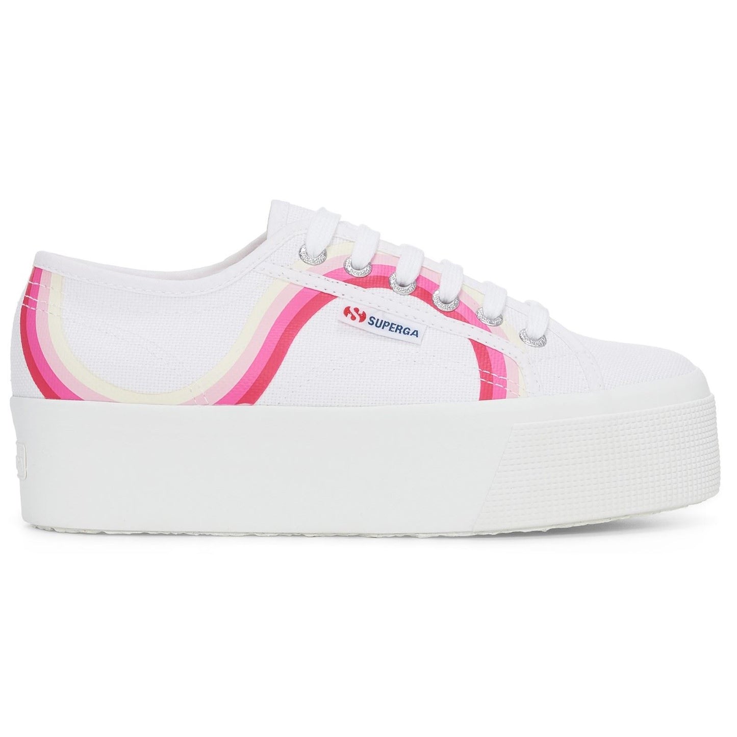 Superga Women's 2790 Round Stripes Trainers in White/Shaded Blue