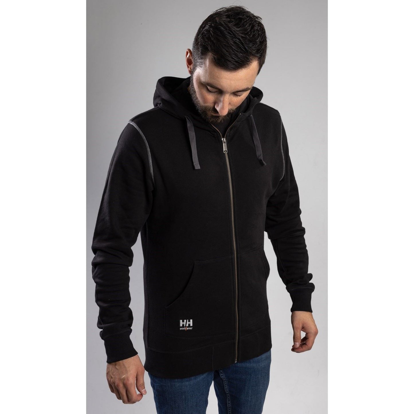 Helly Hansen Workwear Oxford Zip Cotton Men's Black Hooded Sweatshirt