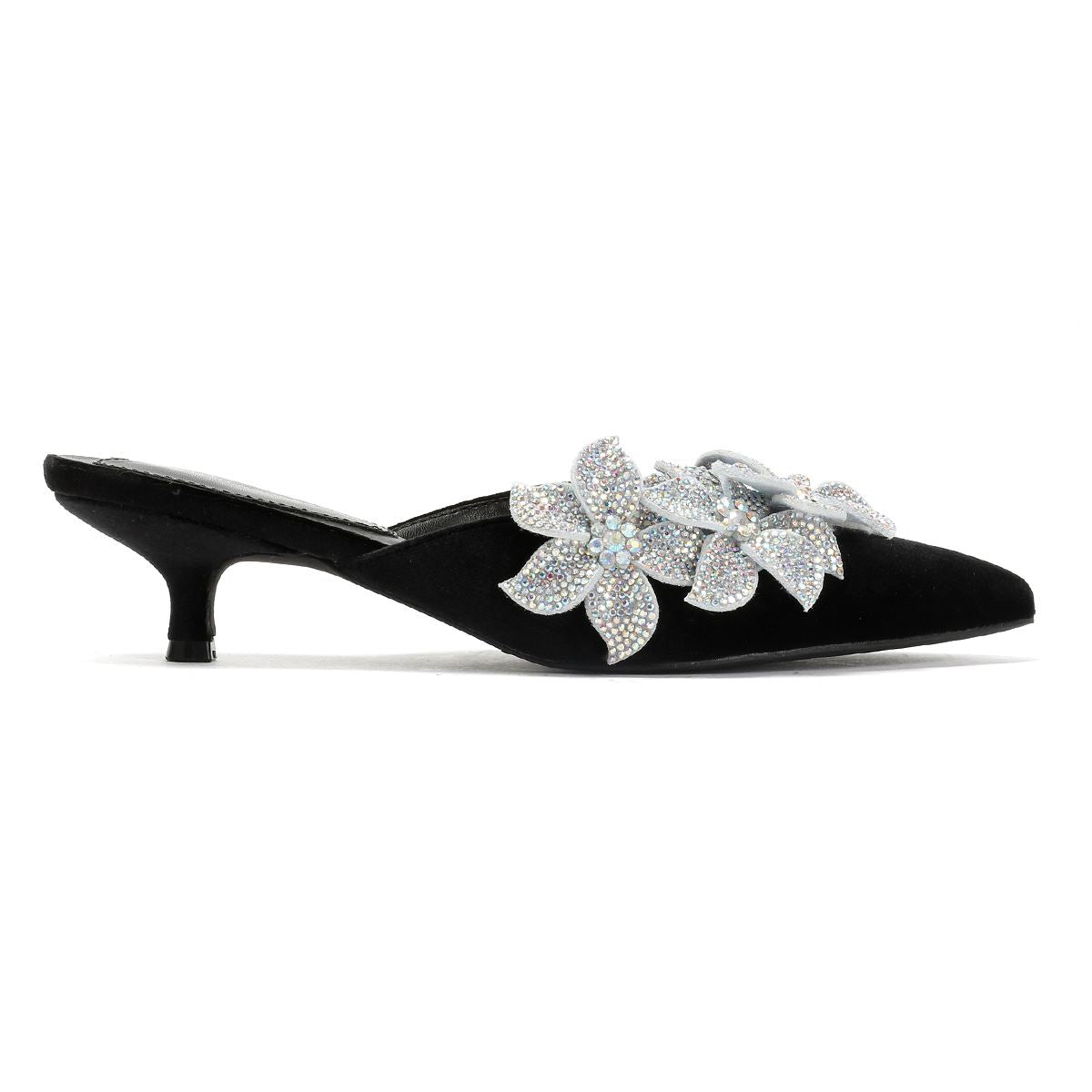 French Connection Victoria Velvet Kitten Heel Women's Black Mules