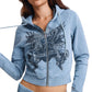 Ed Hardy Stay True Fitted Cropped Zip Women's Blue Hoodie