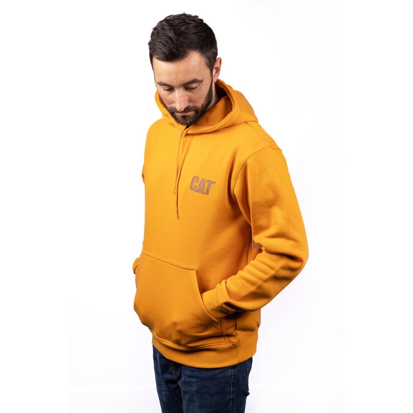 Caterpillar Men's Trademark Banner Hooded Sweatshirt in Yellow