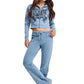 Ed Hardy Stay True Fitted Cropped Zip Women's Blue Hoodie