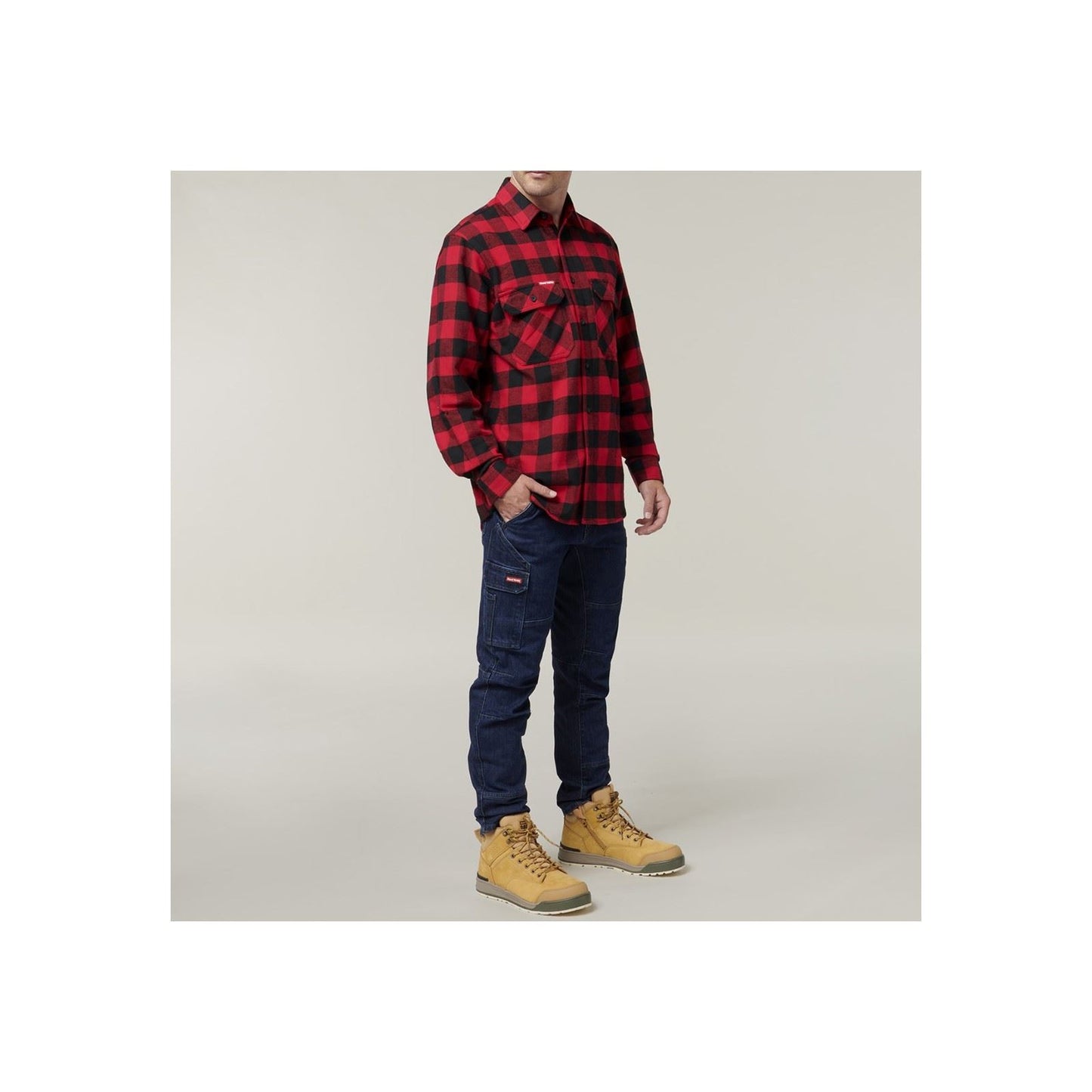 Hard Yakka Men's Long Sleeve Check Flannel Shirt in Red