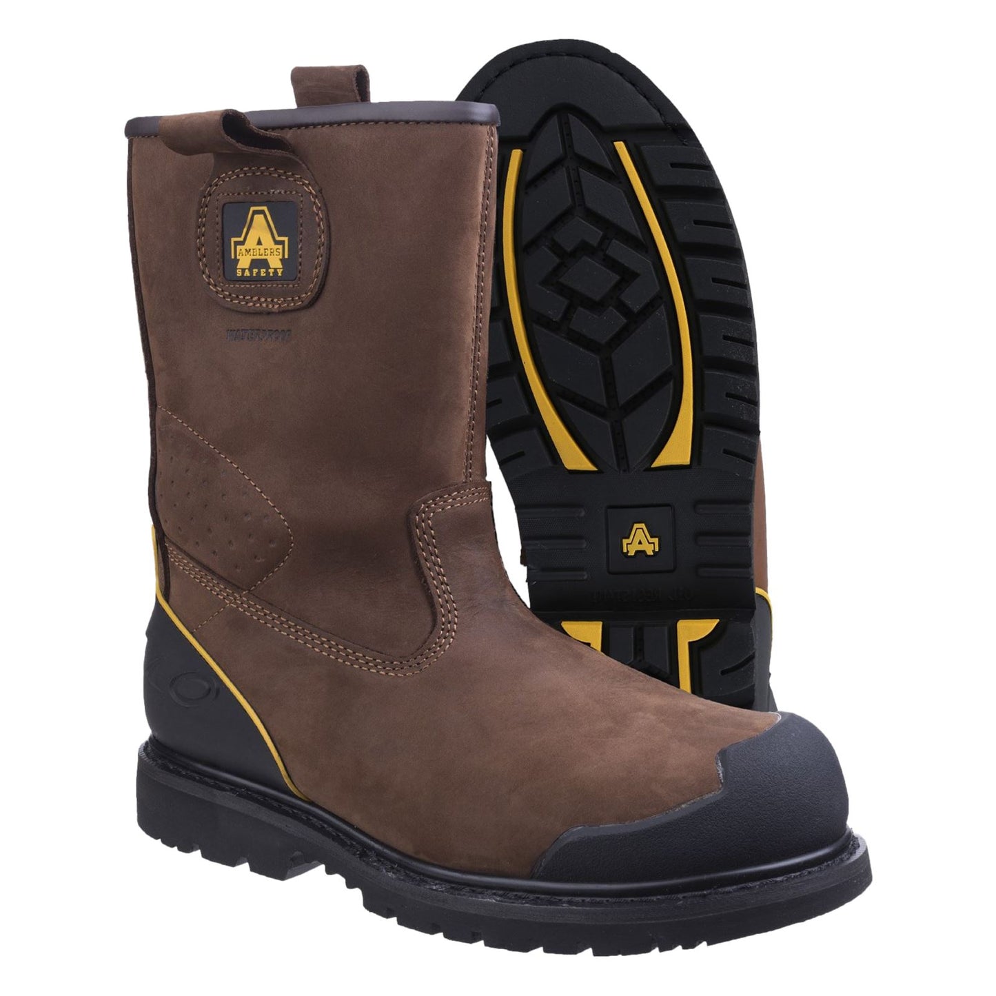 Amblers Safety Men's FS223 Goodyear Welted Waterproof Pull on Industrial Safety Boot in Brown