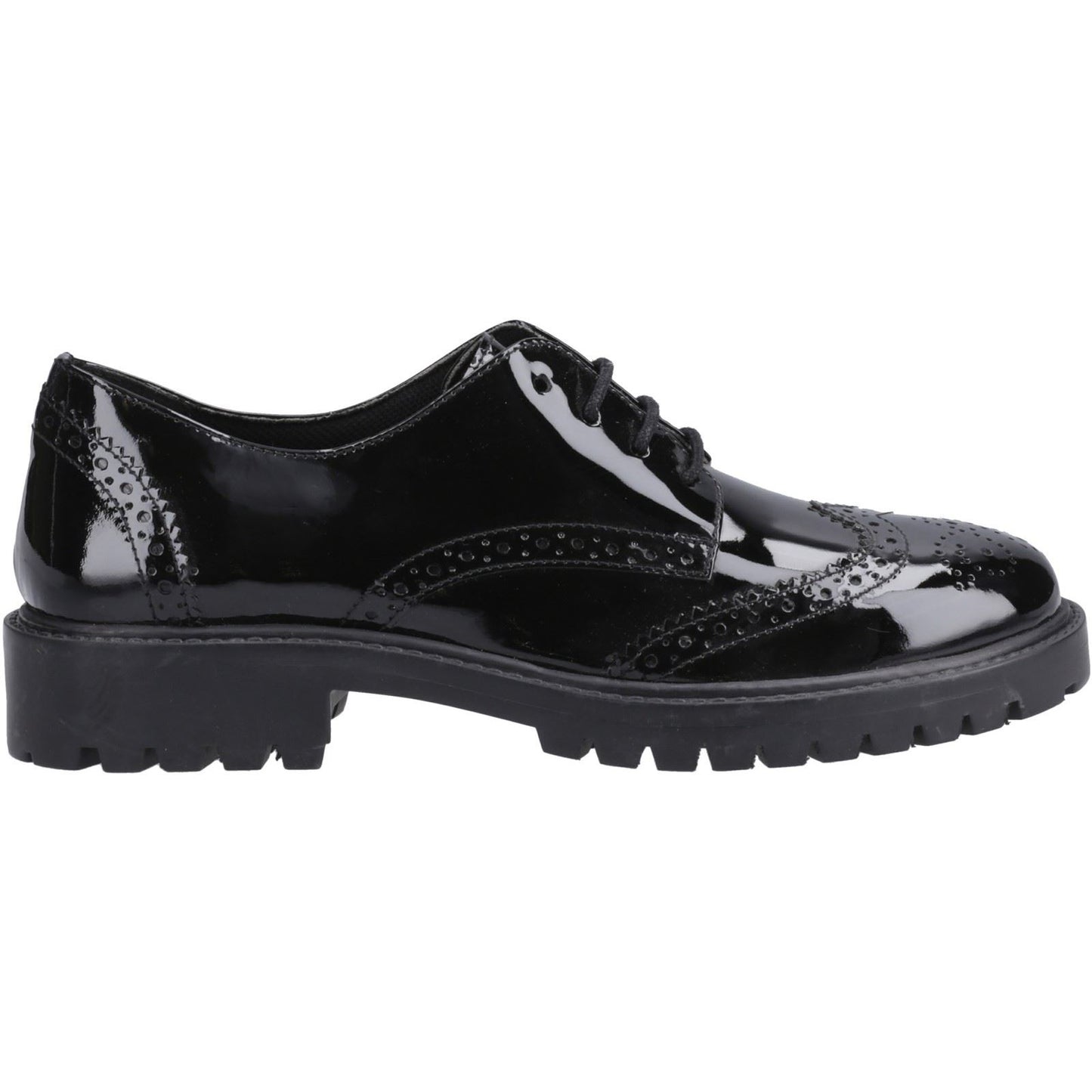 Hush Puppies Athena Patent Leather Youth Black Brogues