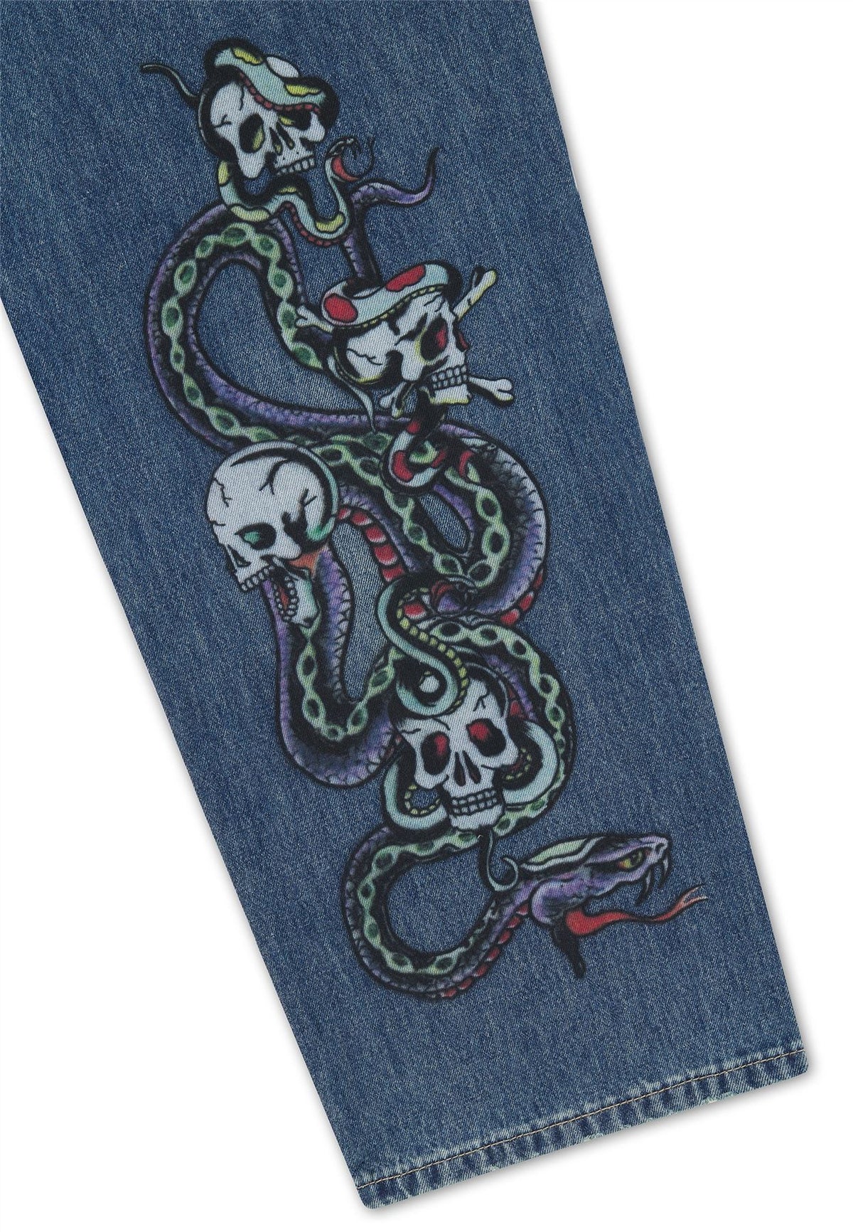 Ed Hardy Serpent Skull Graphic Relaxed Men's Mid Blue Jeans