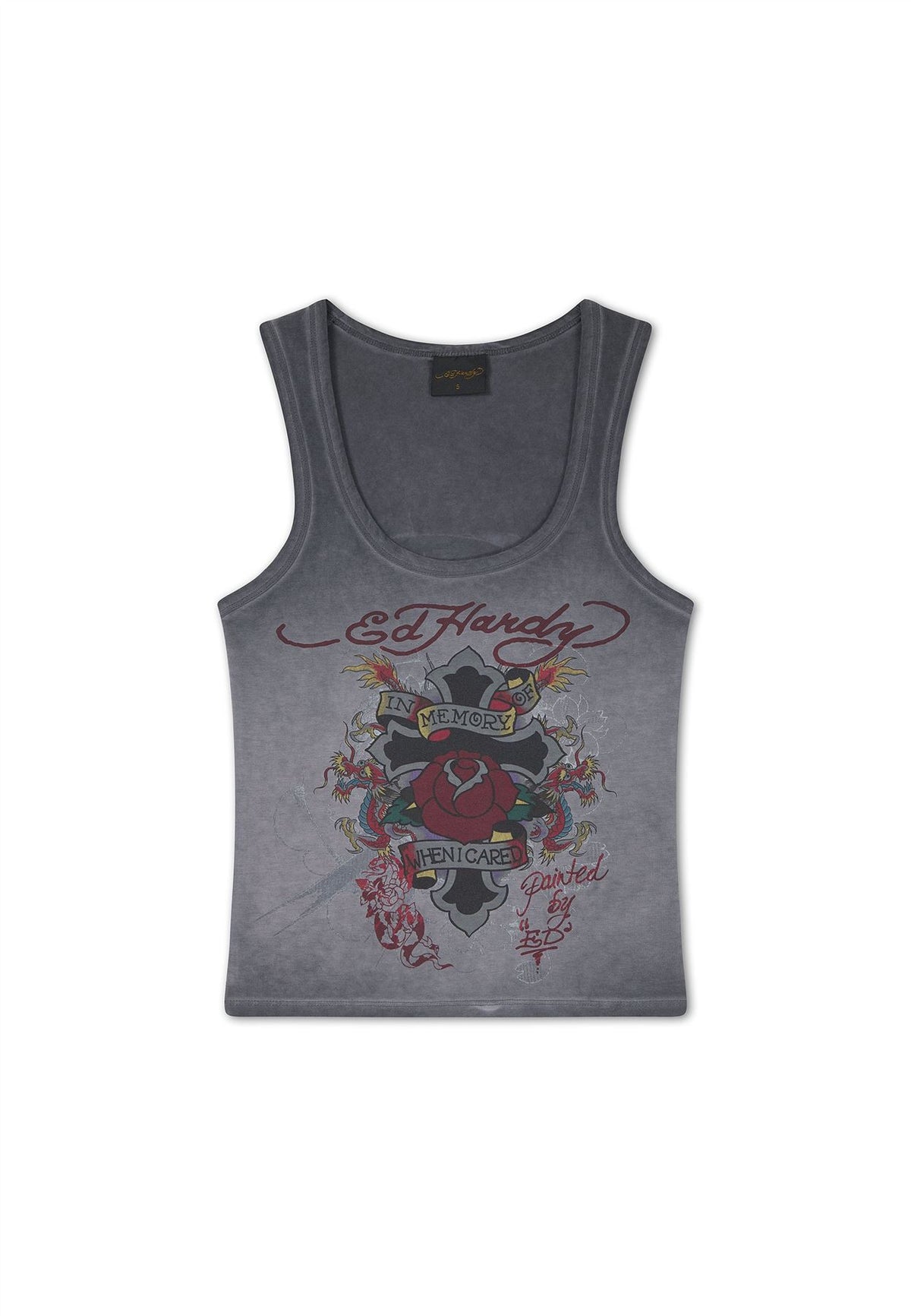 Ed Hardy In Memory of When I Cared Fitted Women's Black Vest Top