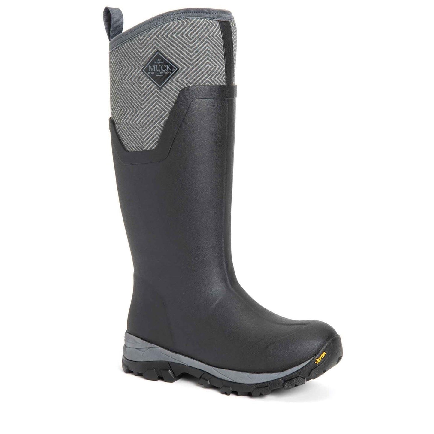 Muck Boots Women's Arctic Ice Tall Wellingtons in Black/Grey Geometric