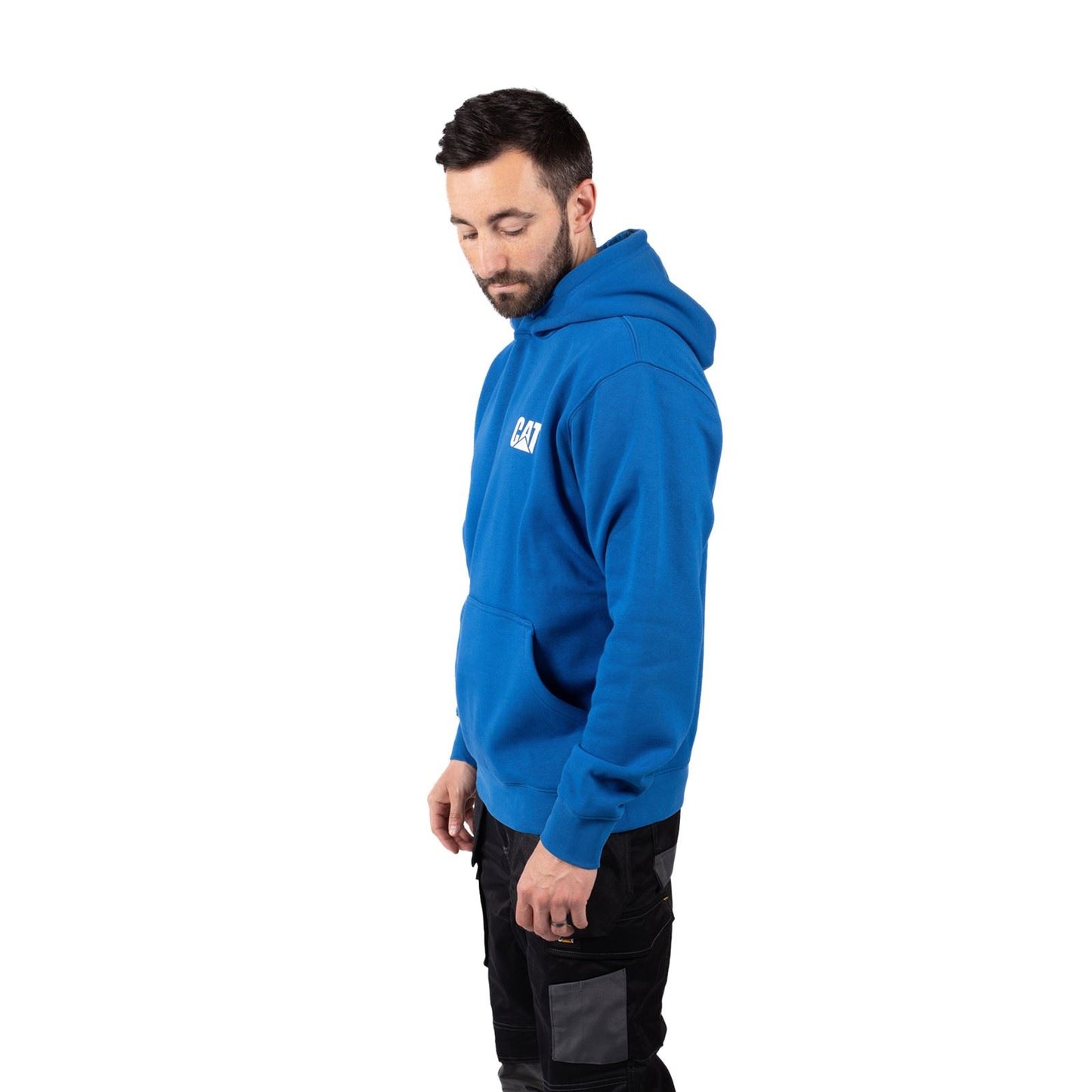 Caterpillar Trademark Banner Cotton Men's Blue Hooded Sweatshirt