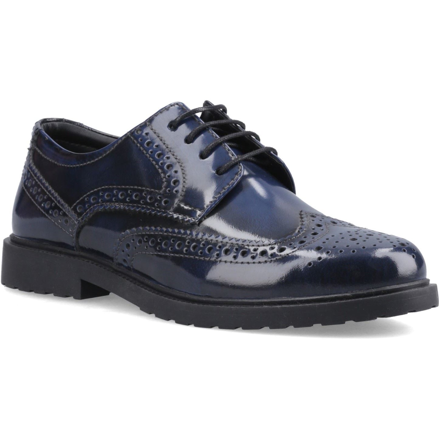 Hush Puppies Verity Hi-Shine Leather Women's Navy Brogues Shoes