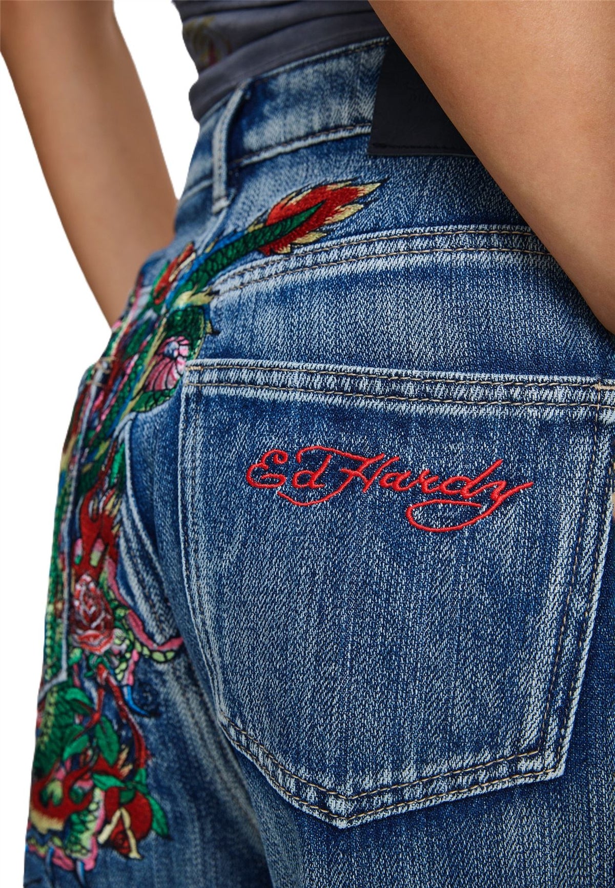 Ed Hardy Crawling Dragon Washed Women's Mid Blue Jeans