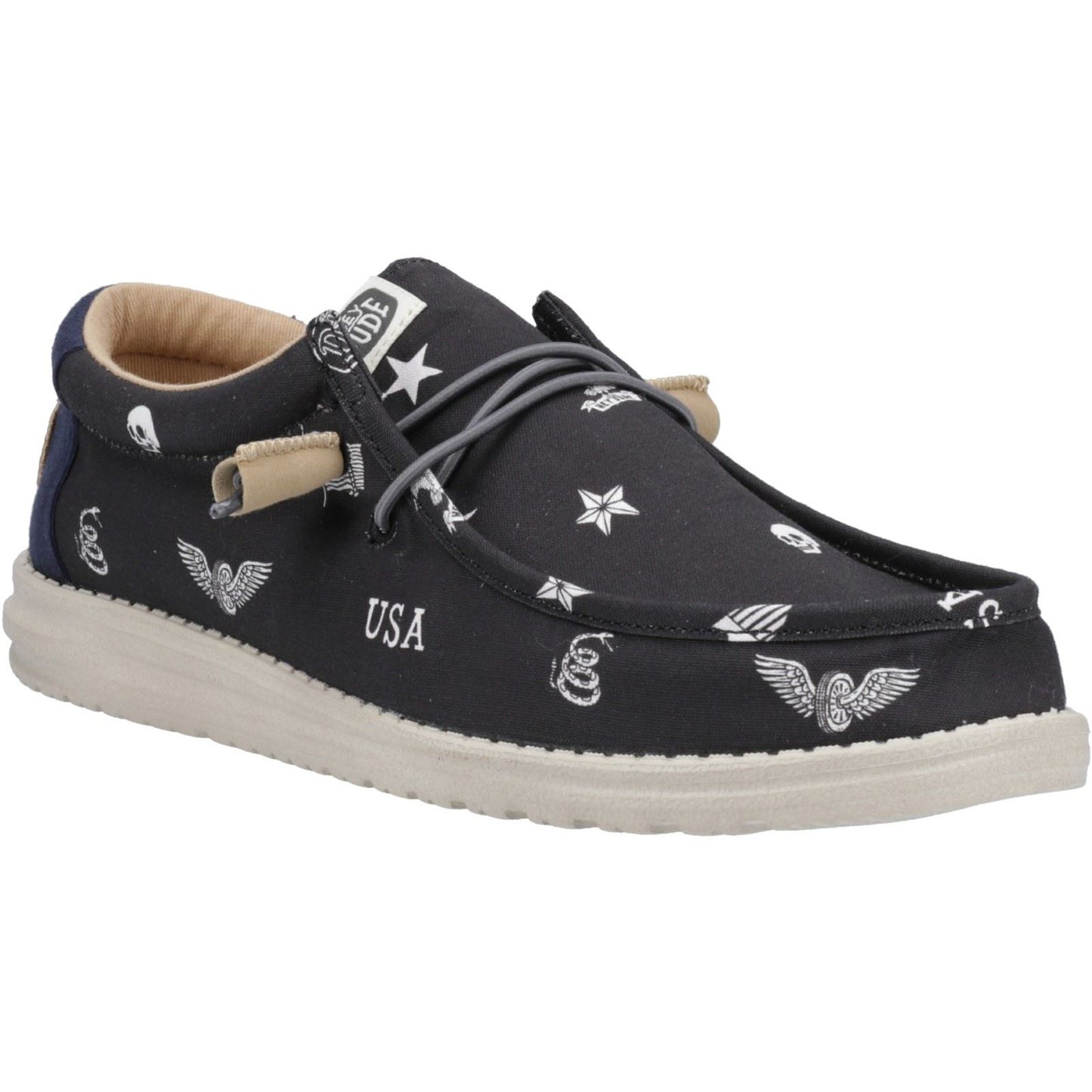 HEYDUDE Men's Wally Stars n Skulls Shoe in Black