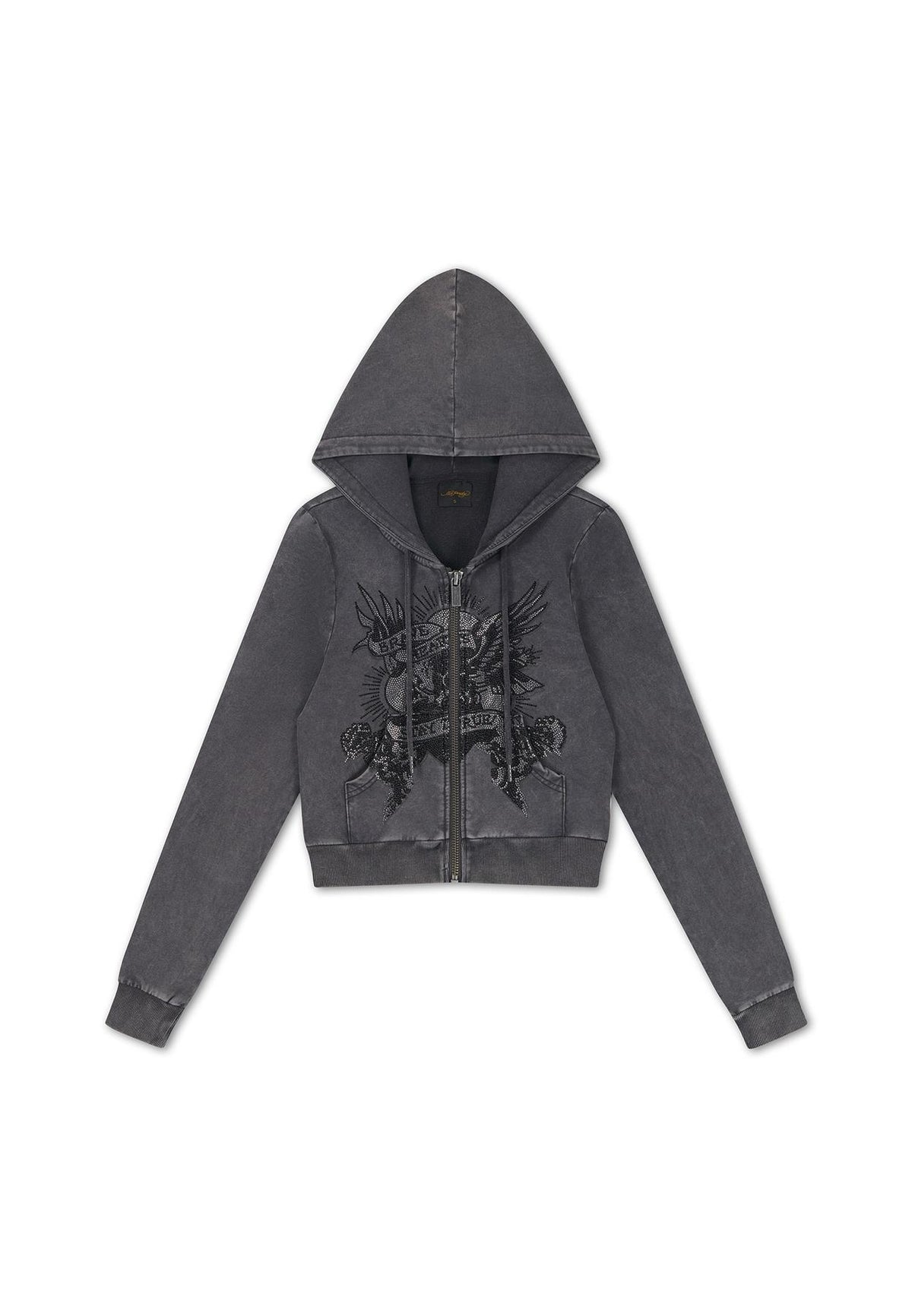 Ed Hardy Stay True Fitted Cropped Zip Women's Black Hoodie