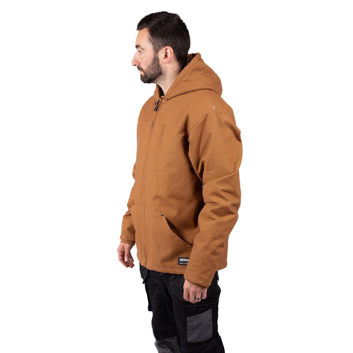 Caterpillar Hooded Sherpa Lined Men's Bronze Fleece Jacket