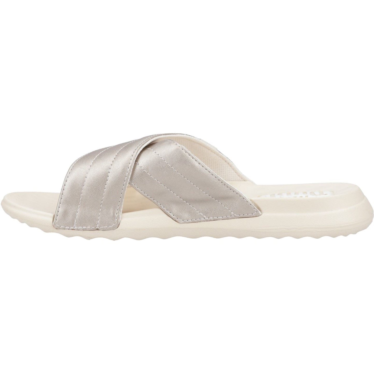 HEYDUDE Women's Christi Slide Distressed Sandal in Metallic