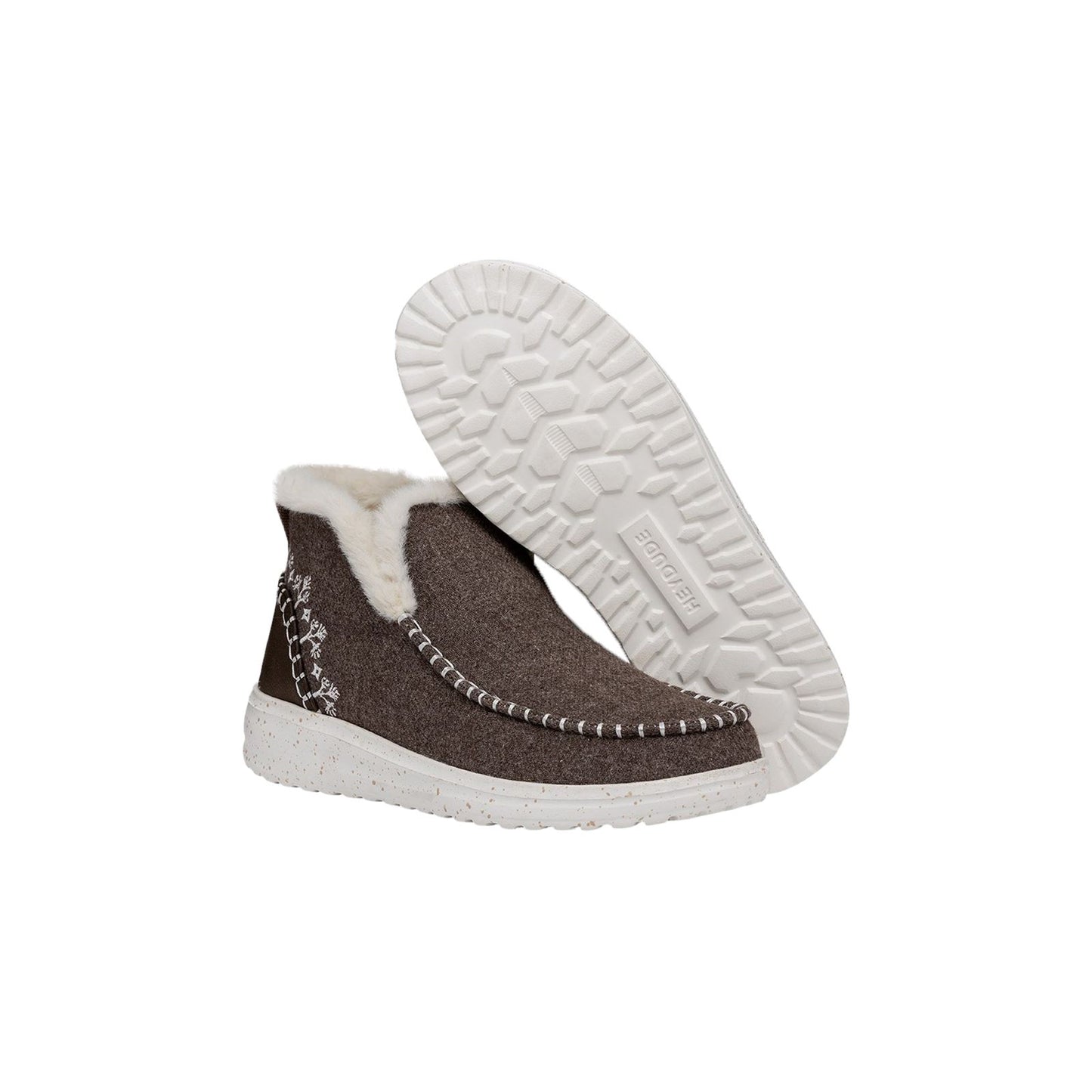 HEYDUDE Women's Denny Wool Faux Shearling Boots in Walnut
