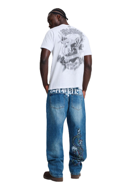 Ed Hardy Serpent Skull Graphic Relaxed Men's Mid Blue Jeans