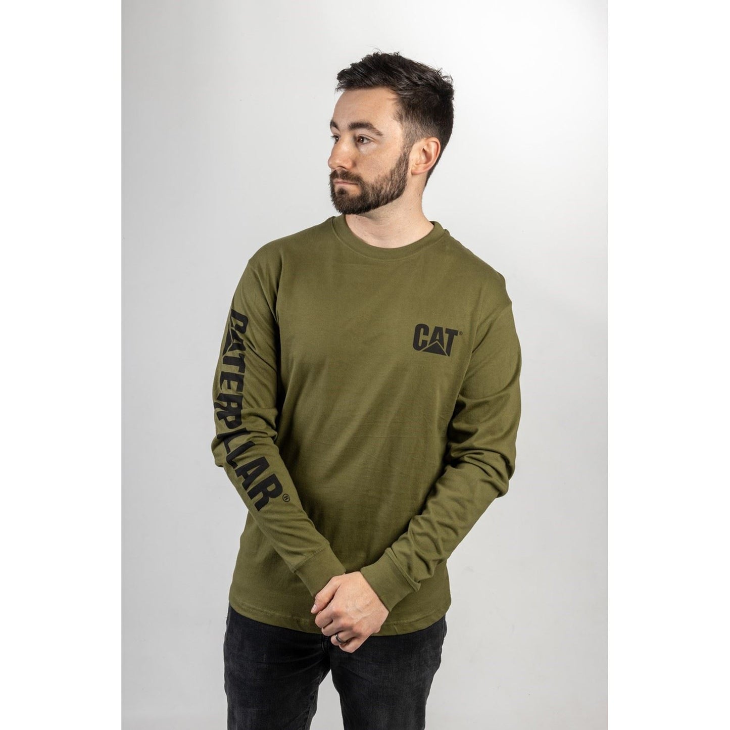Caterpillar Men's Trademark Banner Long Sleeve T-Shirt in Chive