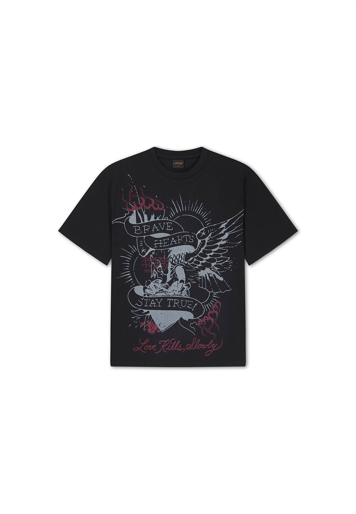 Ed Hardy Brave Hearts True Washed Relaxed Women's Black T-Shirts