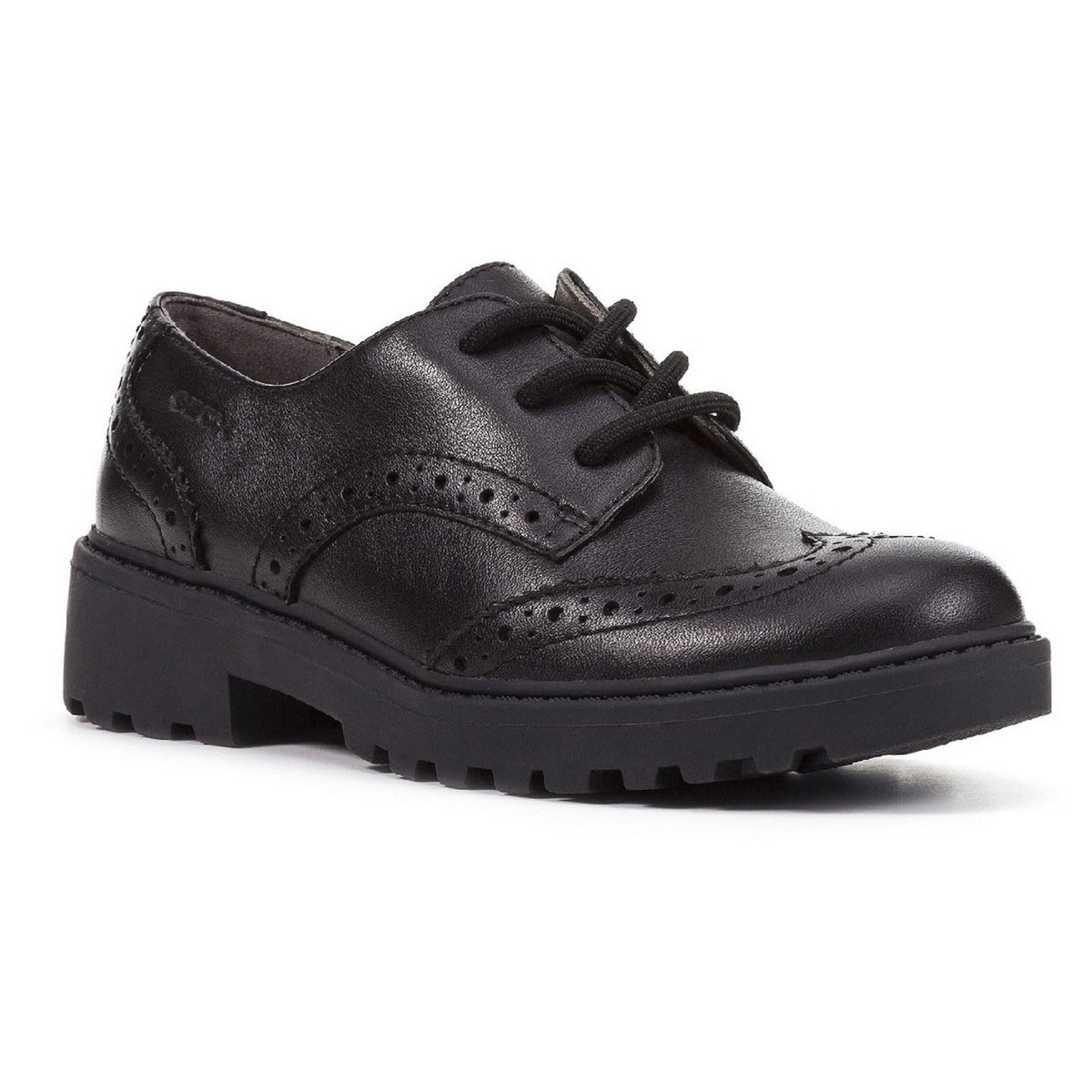 Geox J Casey G. N Leather Girl's Black Lace-Up Shoes