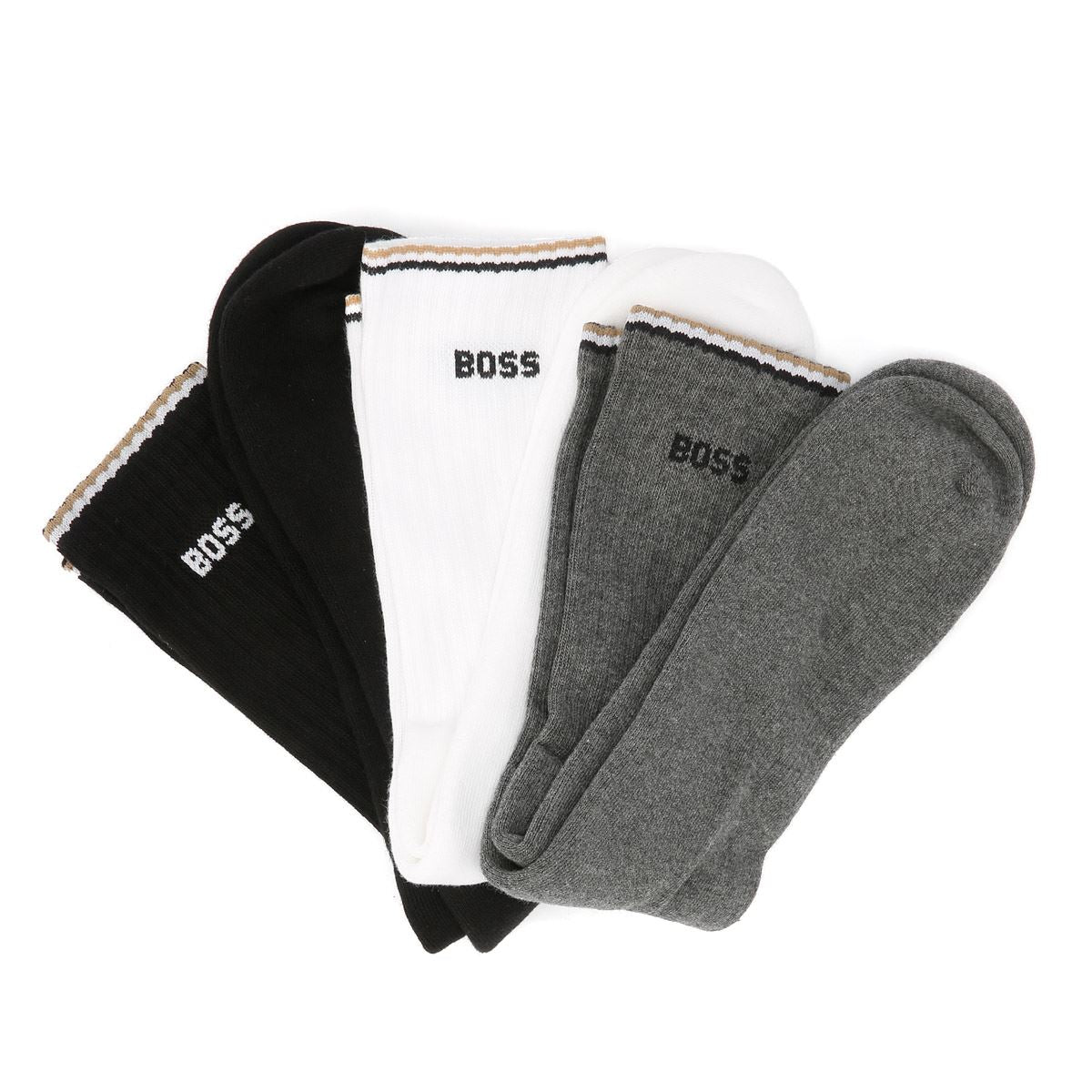 Boss - 50531597-960 MENS BOSS 3PC SIB STRIPE SOCK BLACK/WHT/GRY