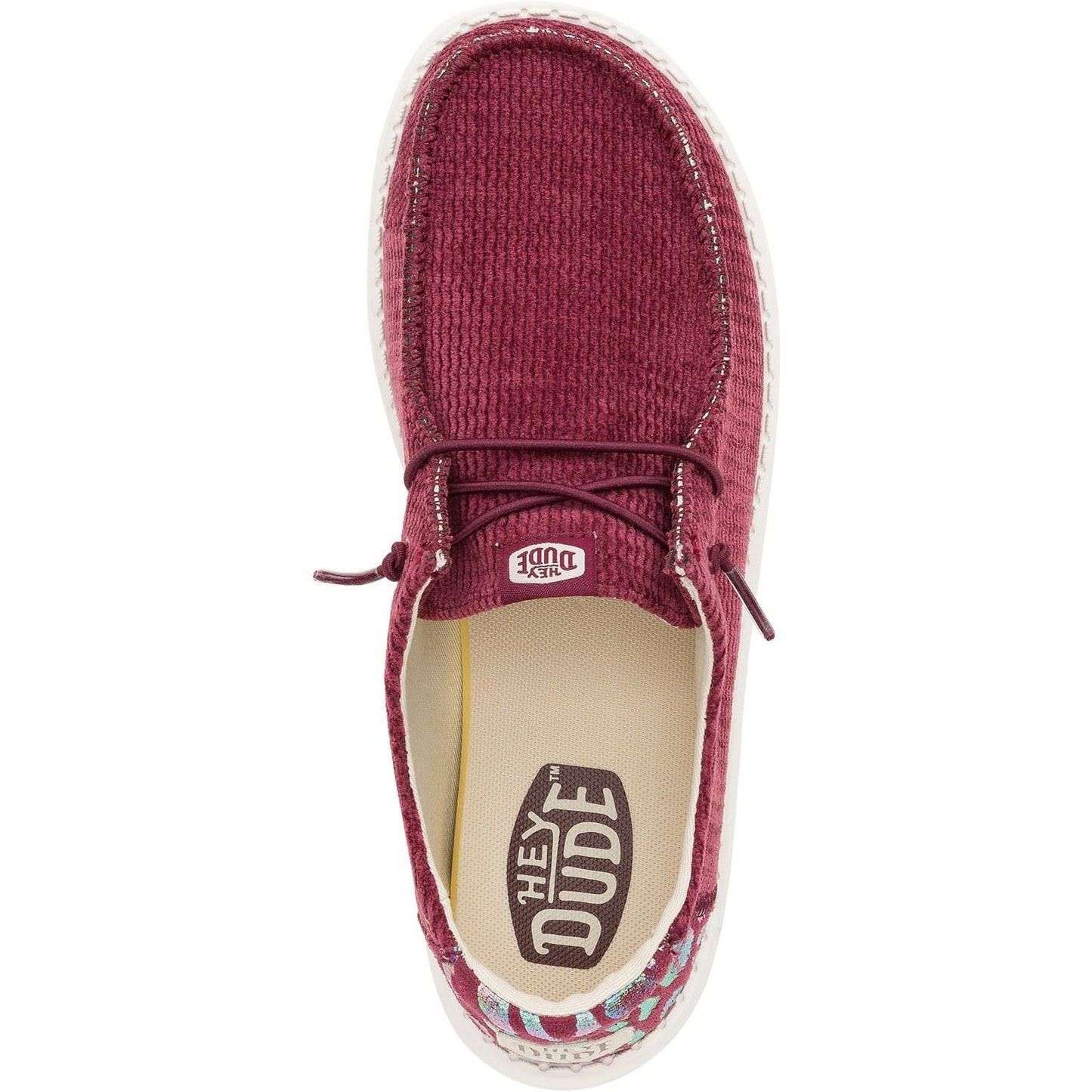 HEYDUDE Women's Wendy Corduroy Leo Shoes in Burgundy