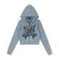 Ed Hardy Stay True Fitted Cropped Zip Women's Blue Hoodie