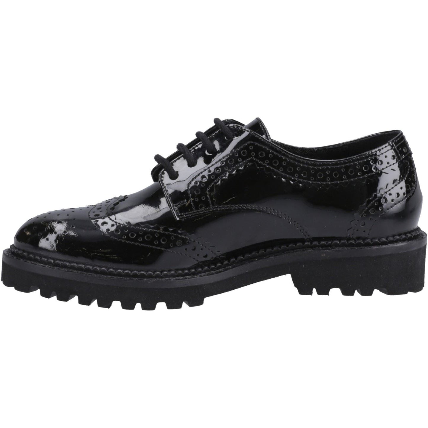 Hush Puppies Gabi Lace Up Patent Leather Youth Black Brogues