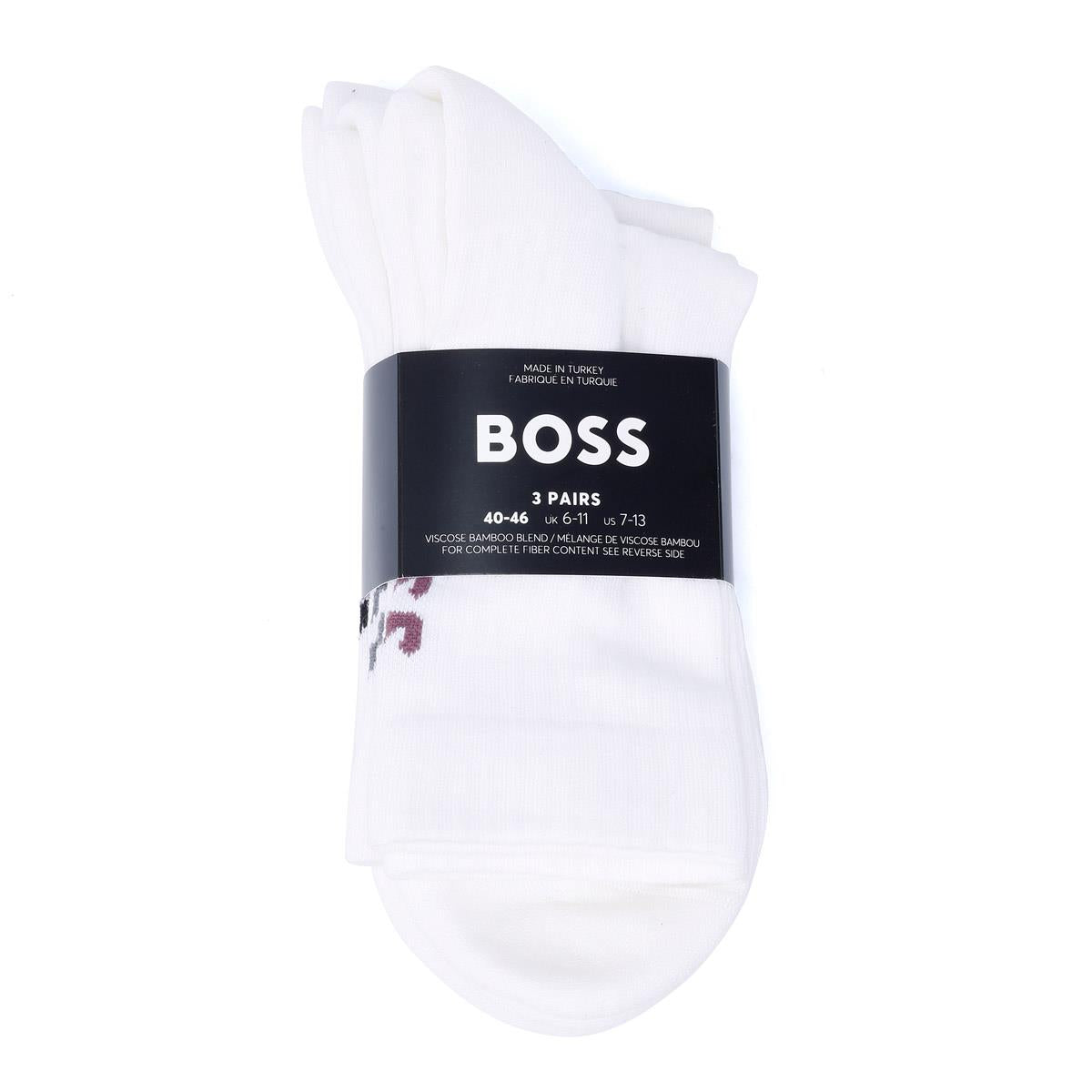 Boss - 50531540-961 MENS BOSS 3PC LOGO BAMBOO SOCKS WHITE