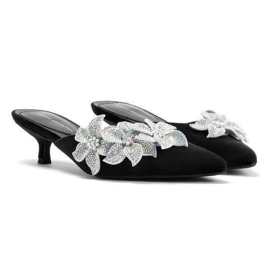 French Connection Victoria Velvet Kitten Heel Women's Black Mules