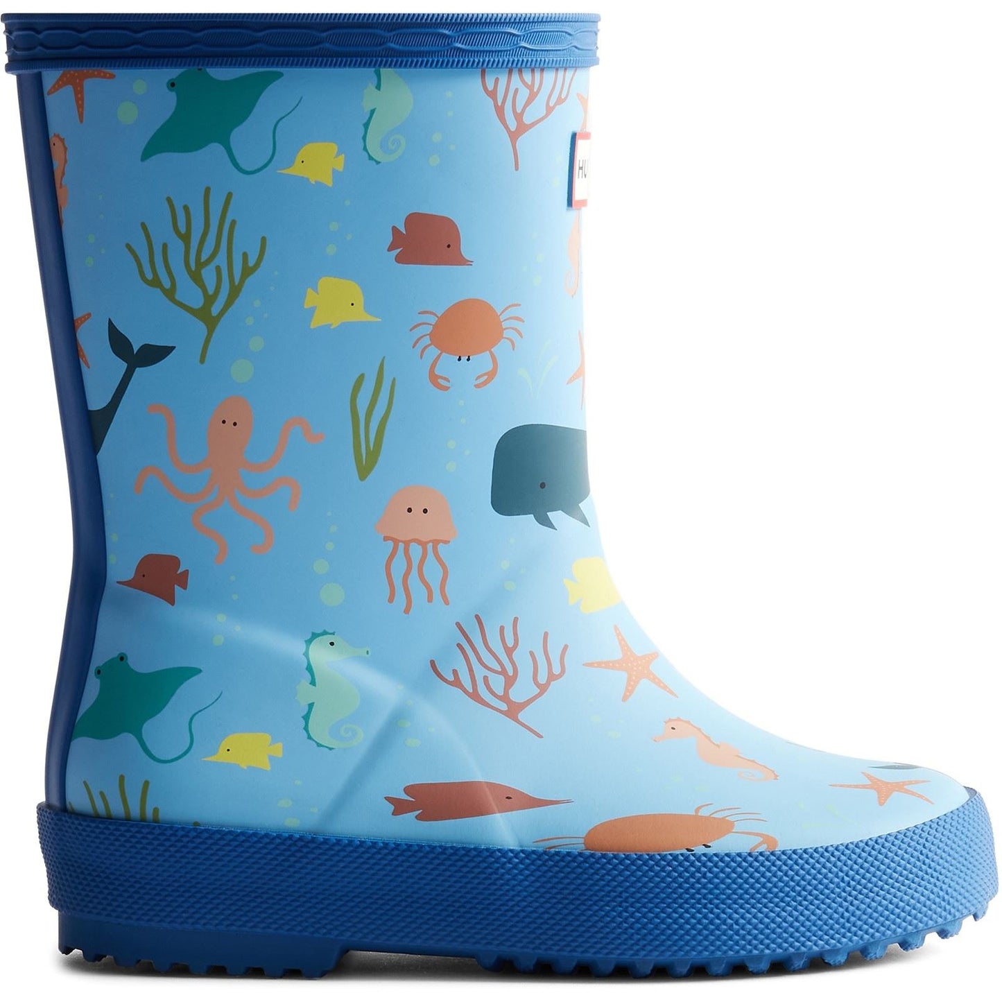 Hunter Kids First Classic Ocean Print Boot Rubber Kid's Amplifying Blue/Dragonfly Blue Wellington Boots
