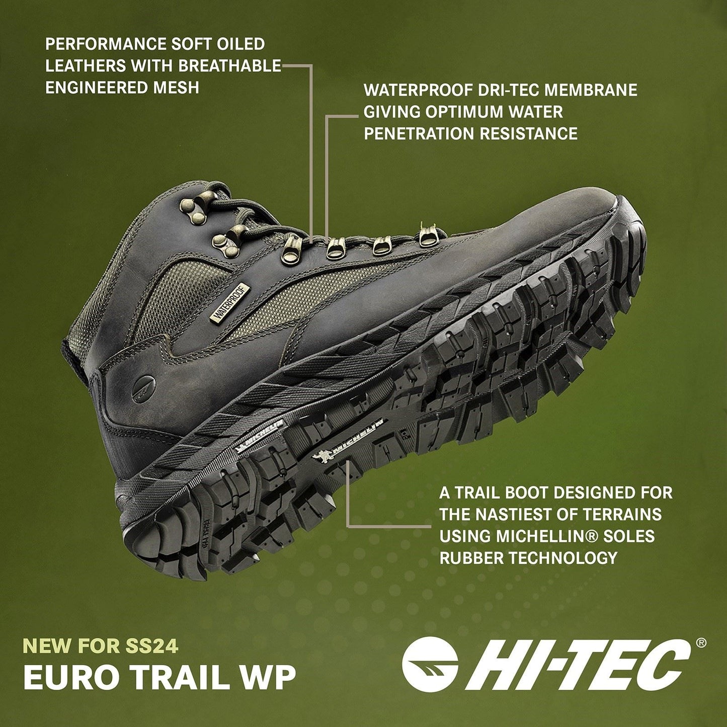 Hi-Tec Euro Trail Leather Men's Khaki Hiking Boots