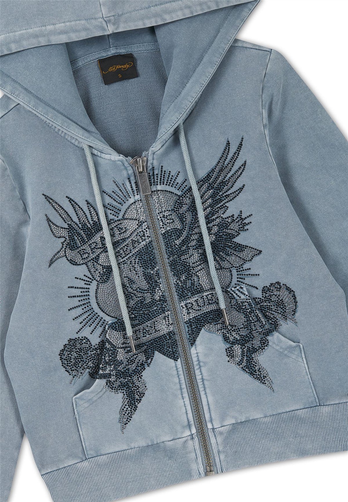 Ed Hardy Stay True Fitted Cropped Zip Women's Blue Hoodie