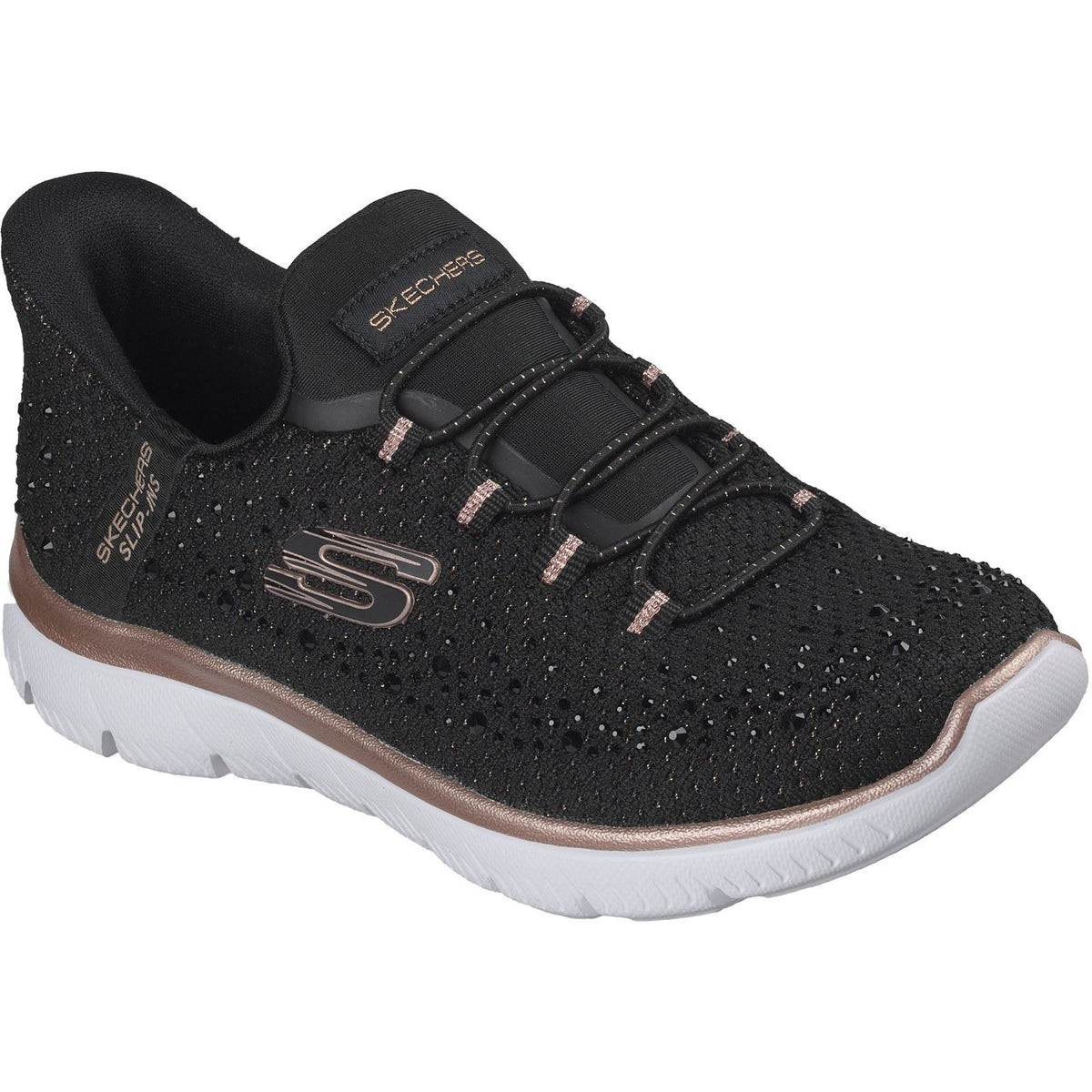 Skechers Summits Brilliant Shine Women's Black Mesh/Rose Gold Trim Trainers