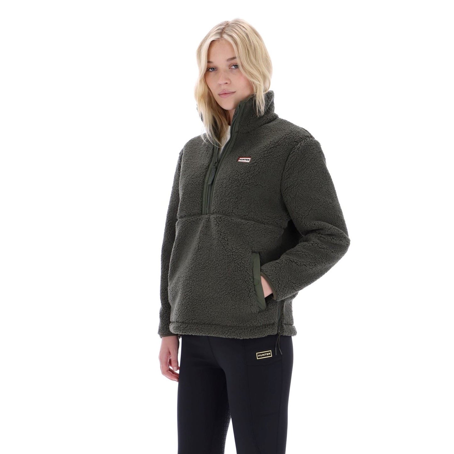 Hunter Tiorga 1/4 Zip Borg Fleece Polyester Men's Green Zip Neck Pullovers