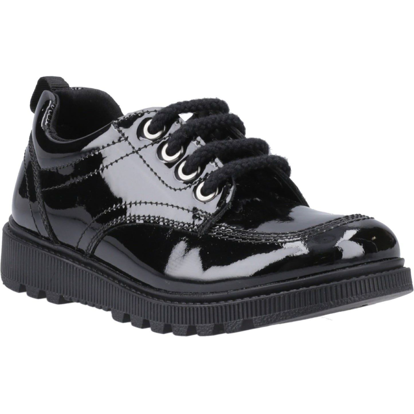 Hush Puppies Keeley Patent Leather Youth Black Lace-Up Shoes