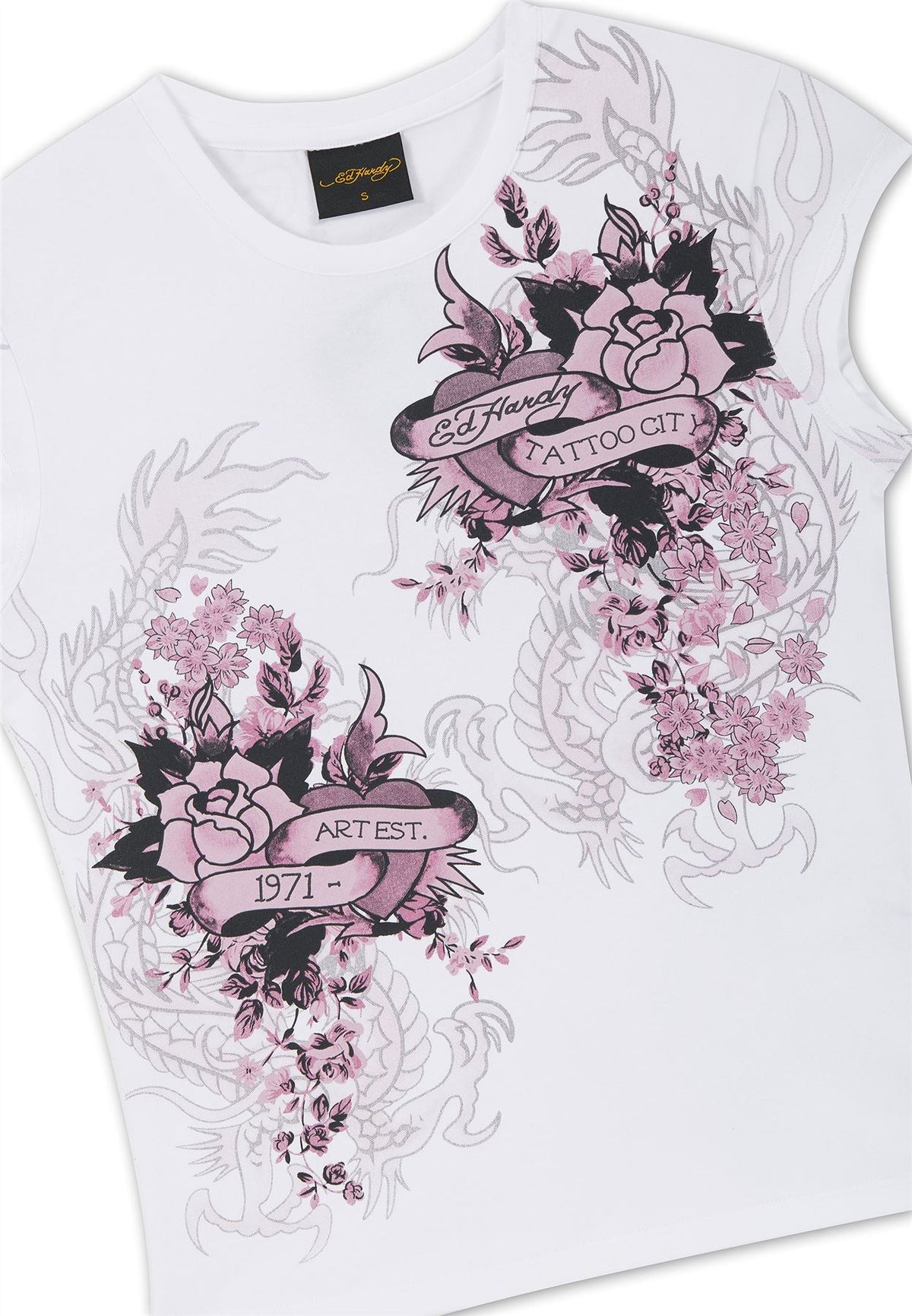 Ed Hardy Tattoo City Cap Sleeve Top Women's White T-Shirts