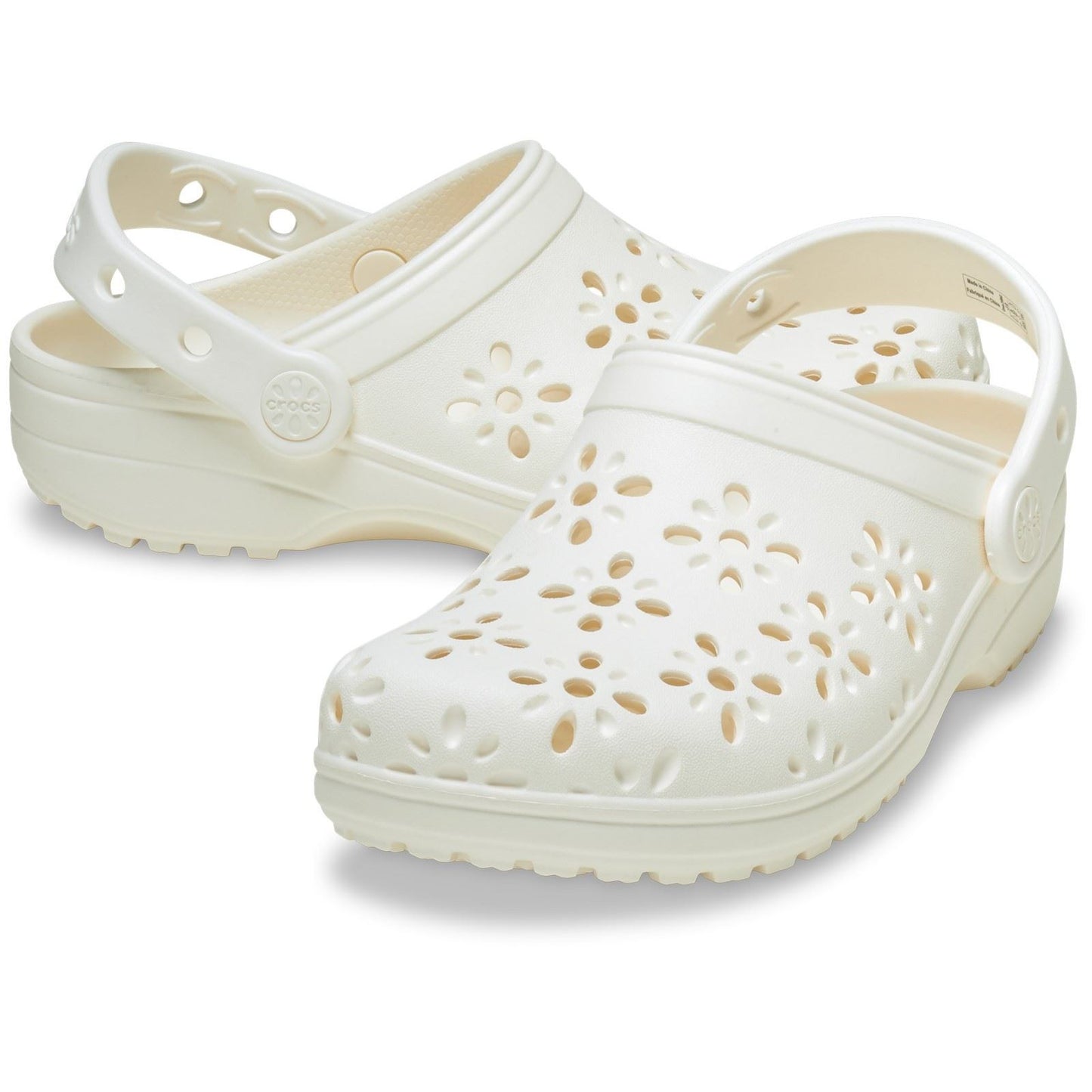 Crocs Classic Floral Cut Out Thermoplastic Chalk Clogs